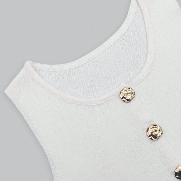 White Casual Women's Metal Button Open Front Sleeveless Jacket - Picture 7 of 9